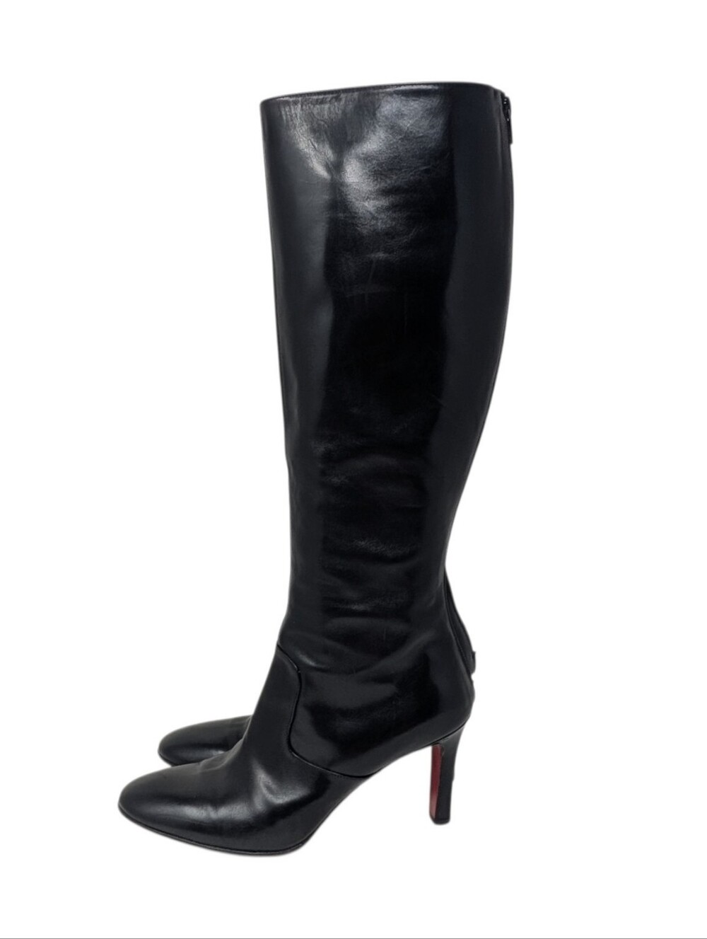 Christian Louboutin Black Leather Knee High Heeled Boot Size EU 39.5